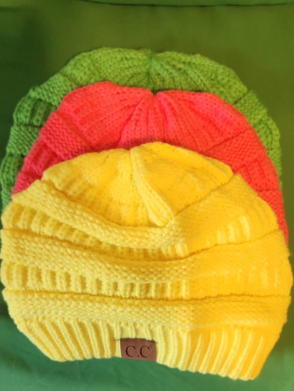 🔥C.C Cable Knit Beanies in Yellow, Pink & Green